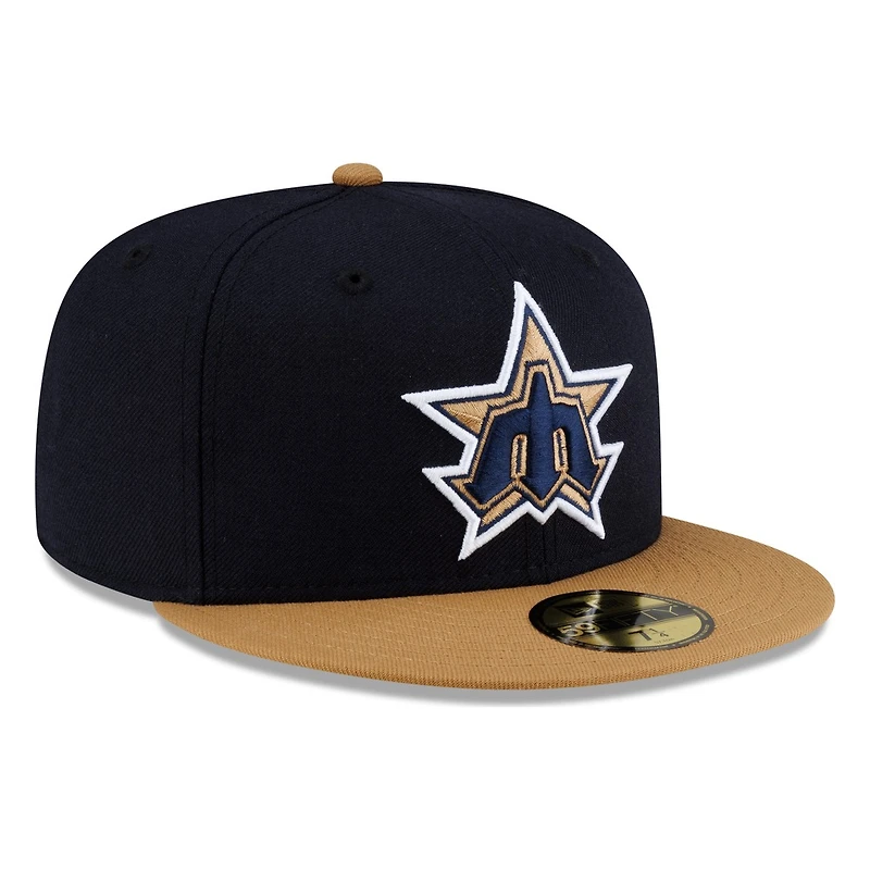 Seattle Mariners Navy Wheat Visor Star Trident New Era 59FIFTY Fitted Hat