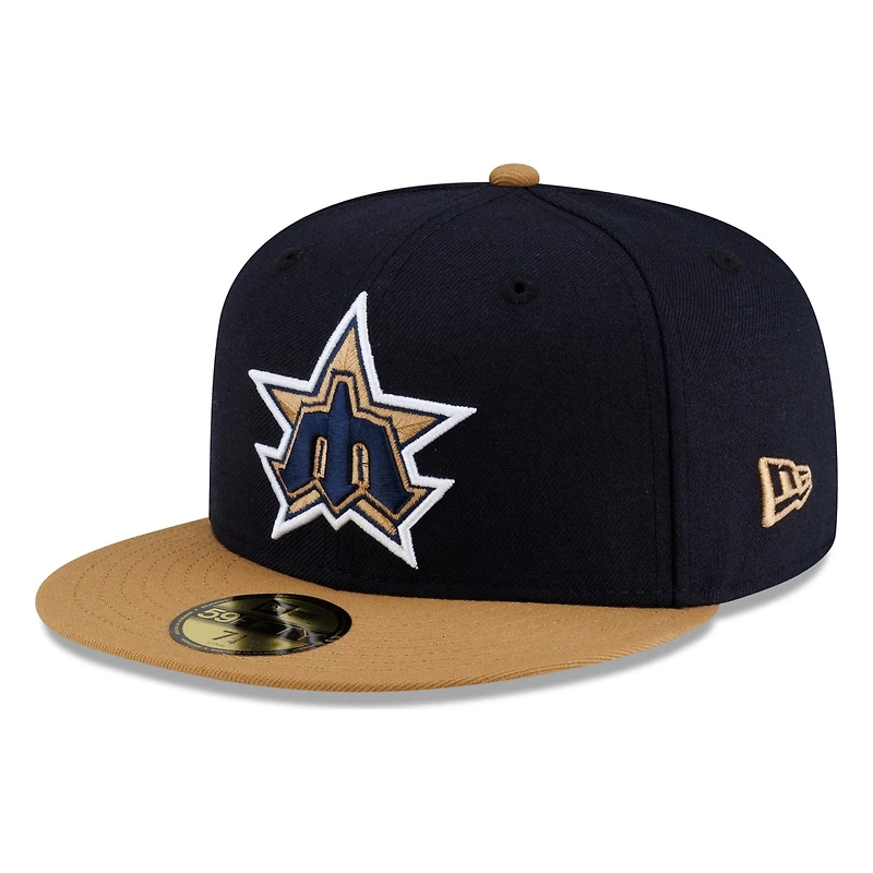 Seattle Mariners Navy Wheat Visor Star Trident New Era 59FIFTY Fitted Hat