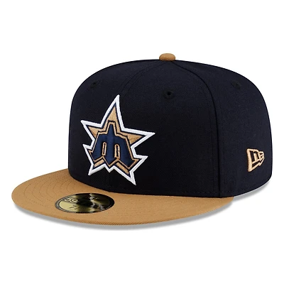 Seattle Mariners Navy Wheat Visor Star Trident New Era 59FIFTY Fitted Hat