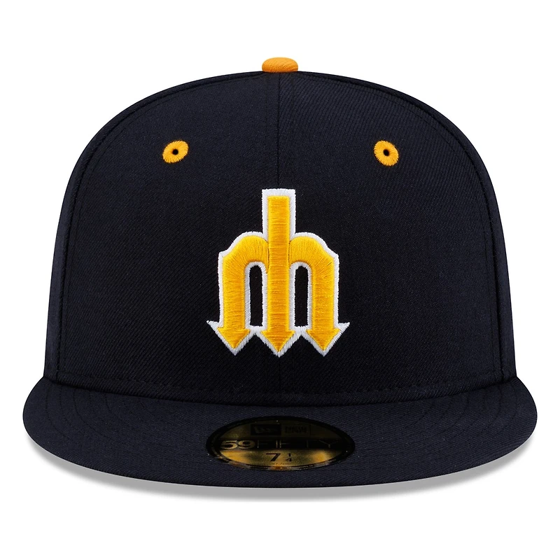 Seattle Mariners Navy Gold Cooperstown Trident New Era 59FIFTY Fitted Hat