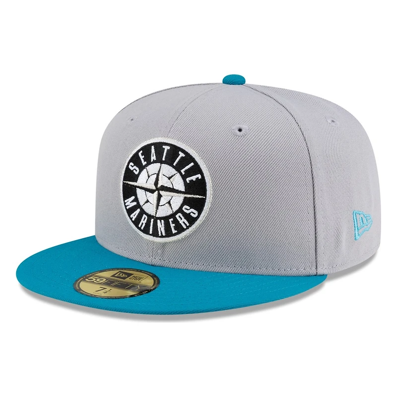 Seattle Mariners Grey Aqua Visor Circle Logo New Era 59FIFTY Fitted Hat