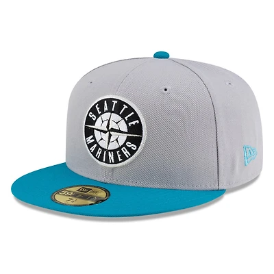 Seattle Mariners Grey Aqua Visor Circle Logo New Era 59FIFTY Fitted Hat