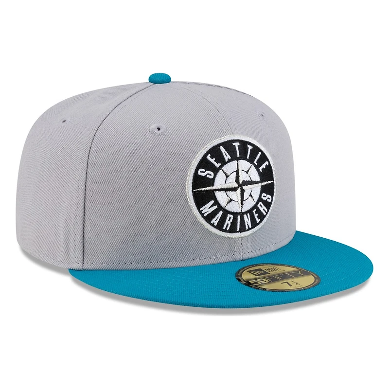 Seattle Mariners Grey Aqua Visor Circle Logo New Era 59FIFTY Fitted Hat