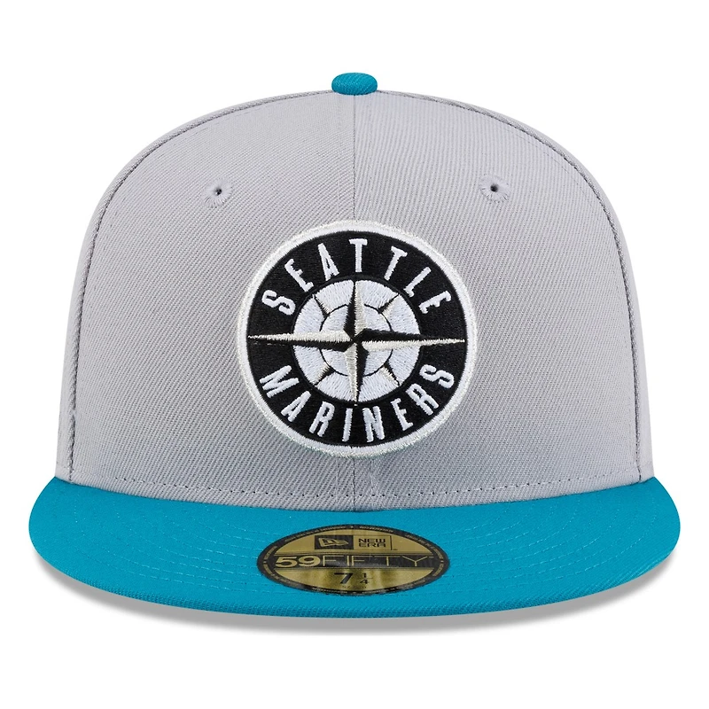 Seattle Mariners Grey Aqua Visor Circle Logo New Era 59FIFTY Fitted Hat