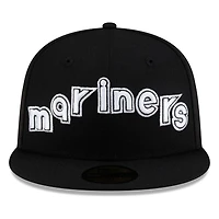 Seattle mariners Black White Outline Lowercase Wordmark New Era 59FIFTY Fitted Hat