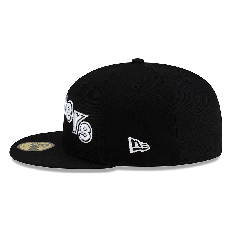 Seattle mariners Black White Outline Lowercase Wordmark New Era 59FIFTY Fitted Hat
