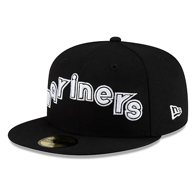 Seattle mariners Black White Outline Lowercase Wordmark New Era 59FIFTY Fitted Hat