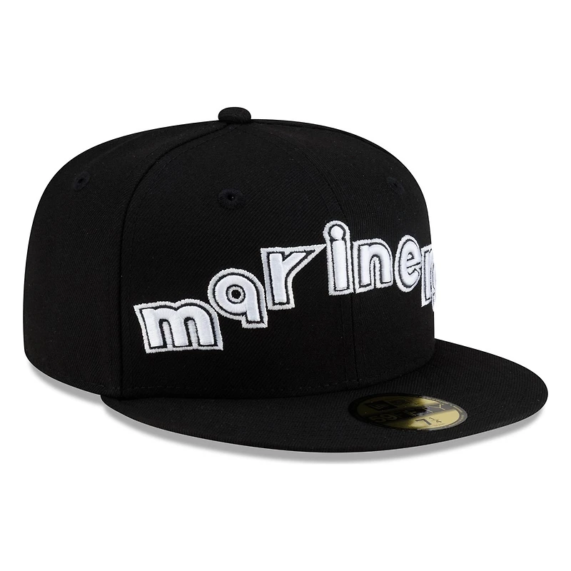 Seattle mariners Black White Outline Lowercase Wordmark New Era 59FIFTY Fitted Hat