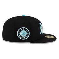 Seattle Mariners Black Teal Japanese Kanji Characters New Era 59FIFTY Fitted Hat