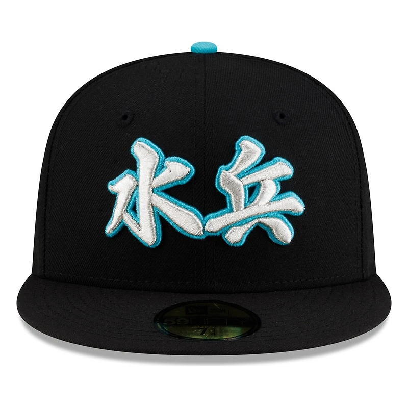 Seattle Mariners Black Teal Japanese Kanji Characters New Era 59FIFTY Fitted Hat