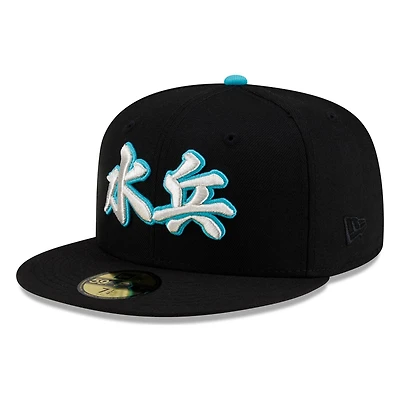 Seattle Mariners Black Teal Japanese Kanji Characters New Era 59FIFTY Fitted Hat