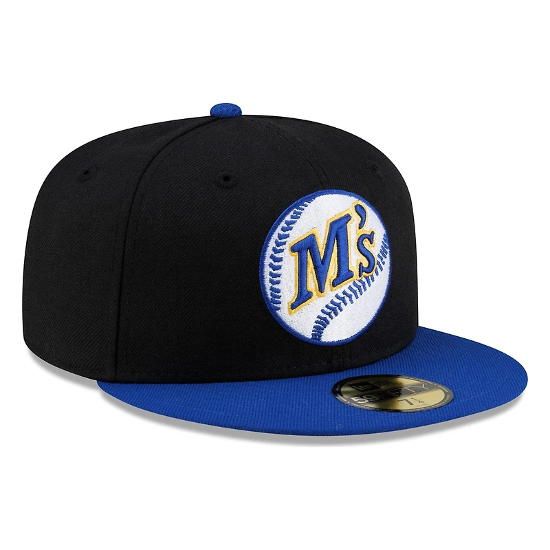 Seattle Mariners Black Royal Visor M's Baseball Logo Throwback New Era 59FIFTY Fitted Hat