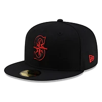 Seattle Mariners Black Red Pop "S" Compass Logo New Era 59FIFTY Fitted Hat