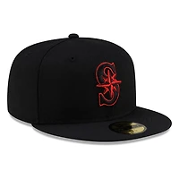 Seattle Mariners Black Red Pop "S" Compass Logo New Era 59FIFTY Fitted Hat