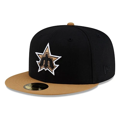 Seattle Mariners Black Brown Visor Star Trident Throwback New Era 59FIFTY Fitted Hat