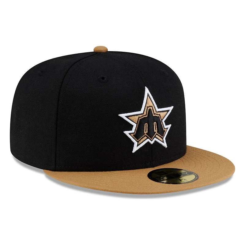 Seattle Mariners Black Brown Visor Star Trident Throwback New Era 59FIFTY Fitted Hat