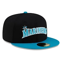 Seattle MARINERS Black Aqua Visor Wordmark New Era 59FIFTY Fitted Hat