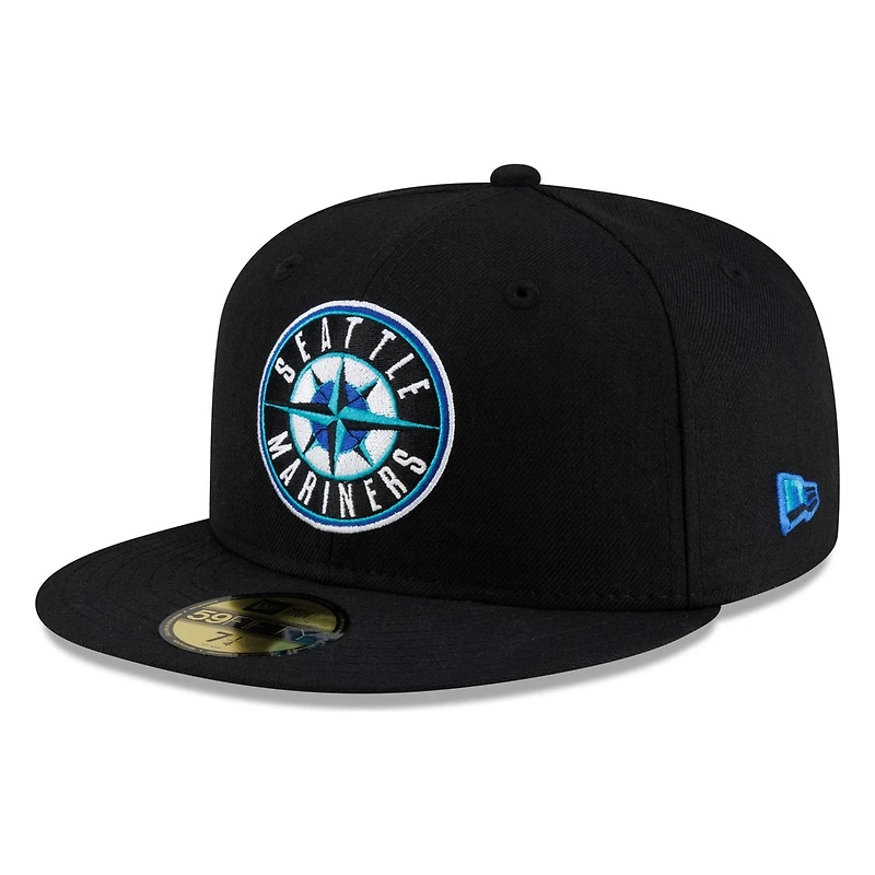 Seattle Mariners Black 30th Anniversary Patch Circle Logo New Era 59FIFTY Fitted Hat