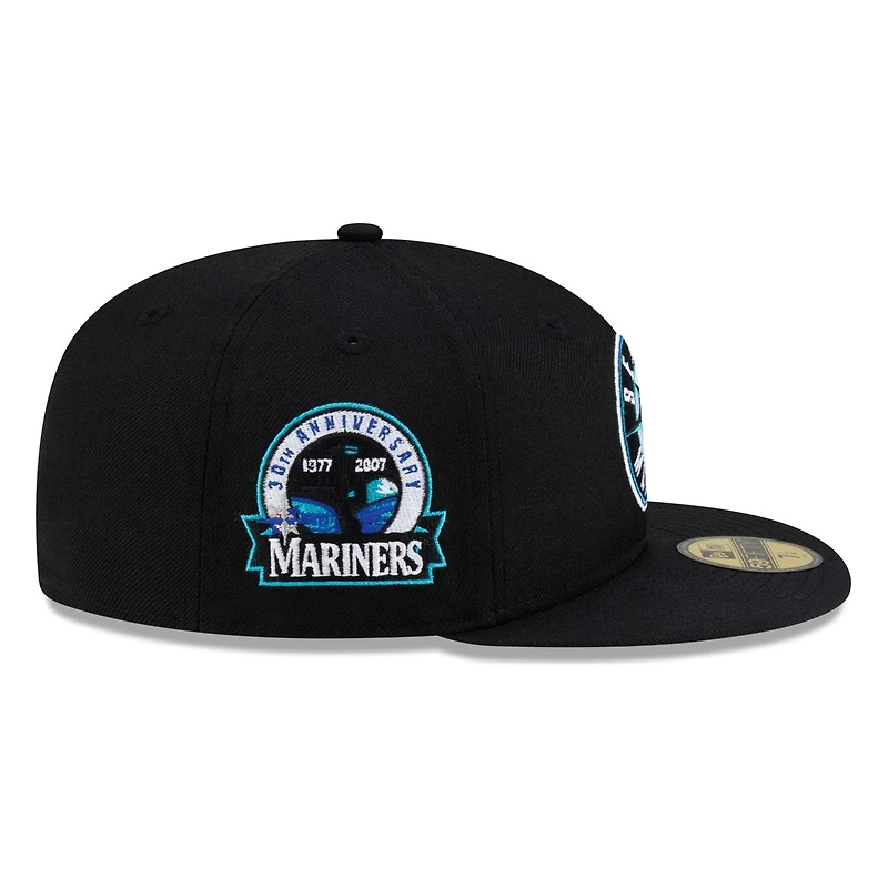 Seattle Mariners Black 30th Anniversary Patch Circle Logo New Era 59FIFTY Fitted Hat