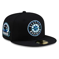 Seattle Mariners Black 30th Anniversary Patch Circle Logo New Era 59FIFTY Fitted Hat