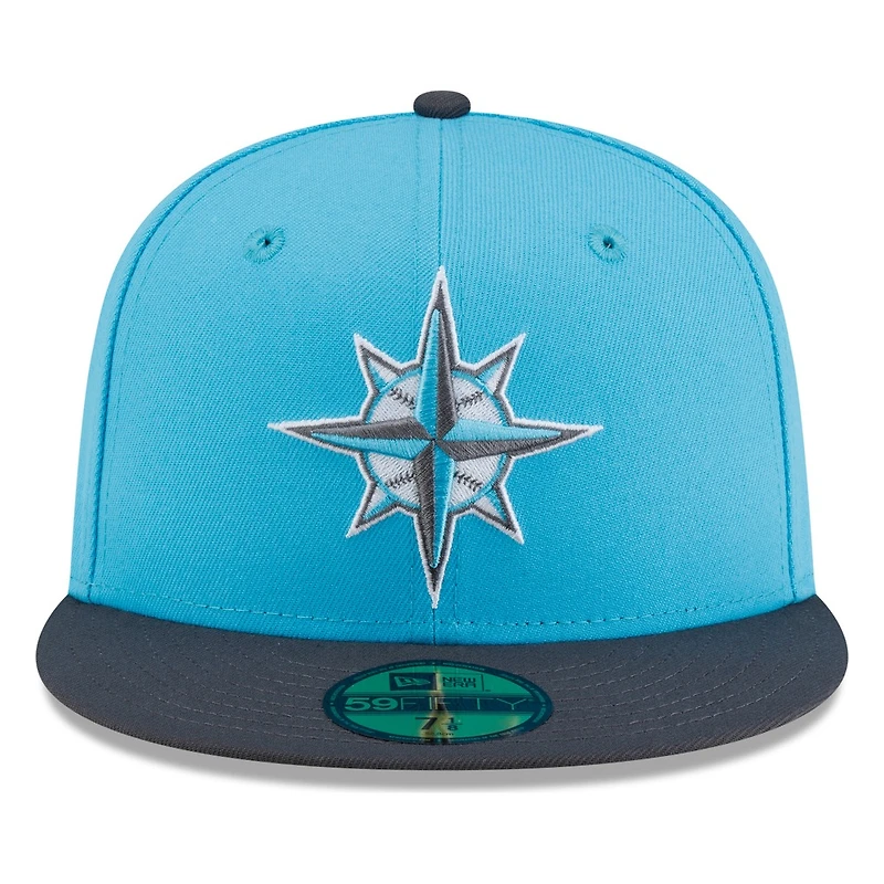 Seattle Mariners Aqua Black Visor Circle Logo New Era 59FIFTY Fitted Hat