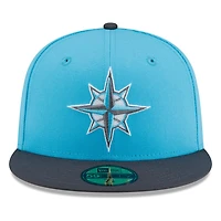 Seattle Mariners Aqua Black Visor Circle Logo New Era 59FIFTY Fitted Hat