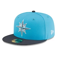 Seattle Mariners Aqua Black Visor Circle Logo New Era 59FIFTY Fitted Hat