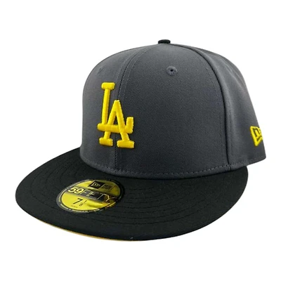 Los Angeles Dodgers Graphite and Black Yellow Prism Collection New Era 59FIFTY Fitted Hat
