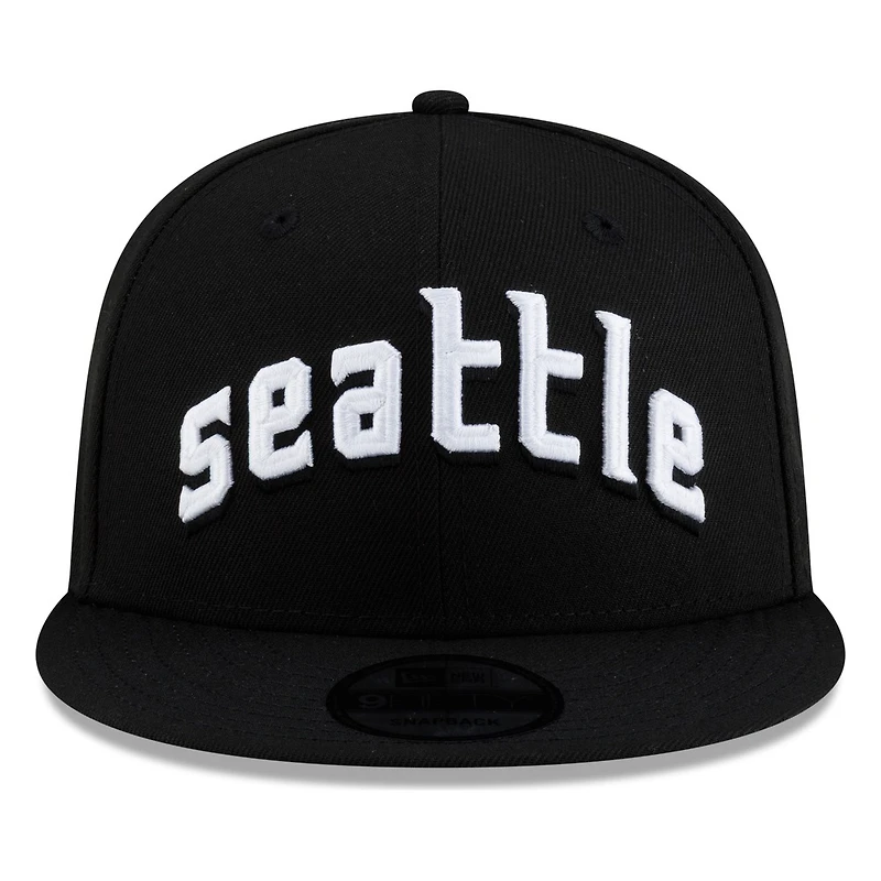 Seattle Mariners Black White seattle Lowercase Wordmark New Era 9FIFTY Snapback Hat