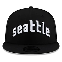 Seattle Mariners Black White seattle Lowercase Wordmark New Era 9FIFTY Snapback Hat