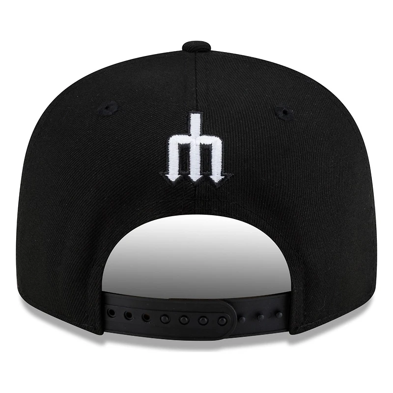 Seattle Mariners Black White seattle Lowercase Wordmark New Era 9FIFTY Snapback Hat