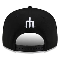 Seattle Mariners Black White seattle Lowercase Wordmark New Era 9FIFTY Snapback Hat