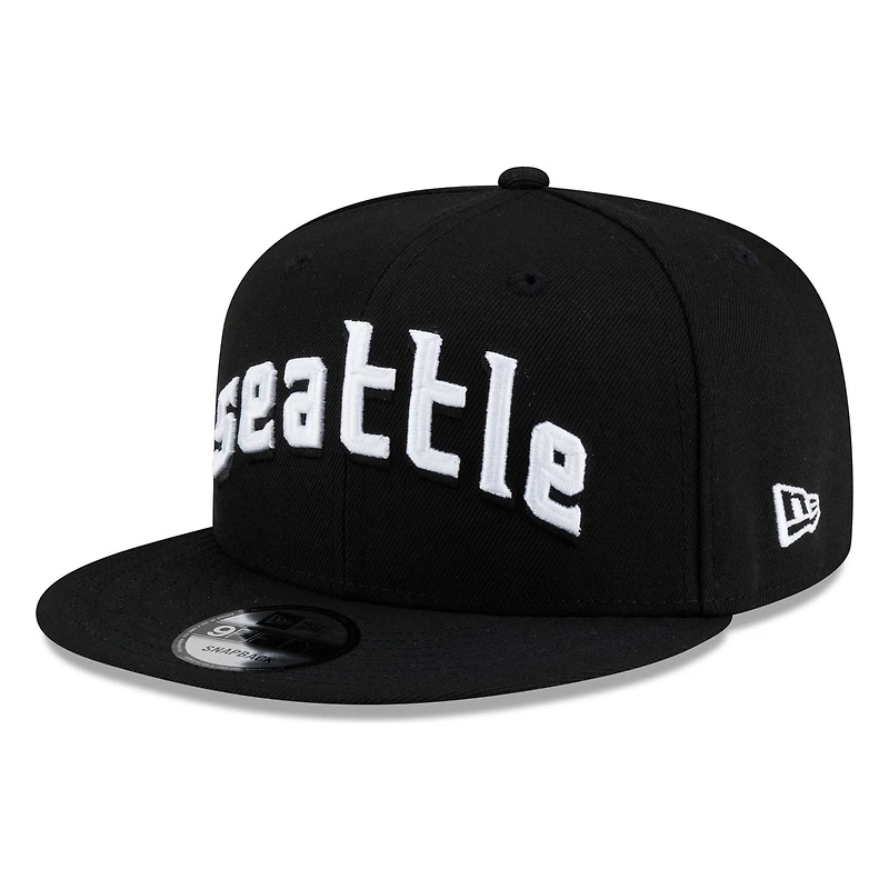 Seattle Mariners Black White seattle Lowercase Wordmark New Era 9FIFTY Snapback Hat