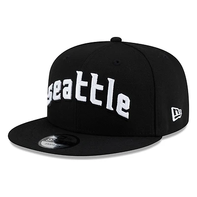 Seattle Mariners Black White seattle Lowercase Wordmark New Era 9FIFTY Snapback Hat