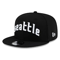 Seattle Mariners Black White seattle Lowercase Wordmark New Era 9FIFTY Snapback Hat