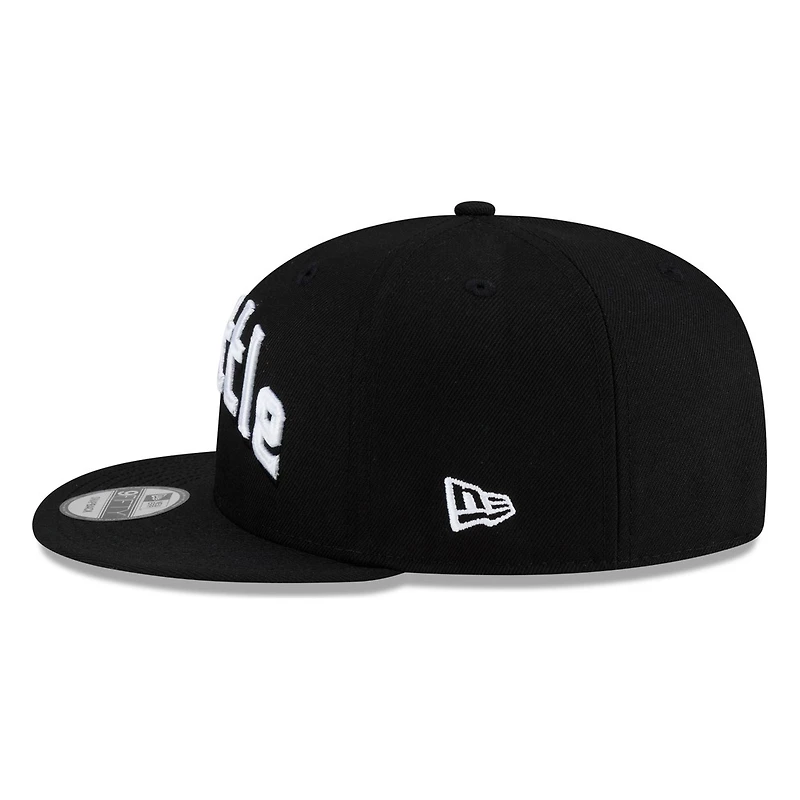Seattle Mariners Black White seattle Lowercase Wordmark New Era 9FIFTY Snapback Hat