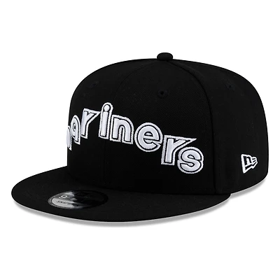 Seattle Mariners Black White Outline mariners Lowercase Wordmark New Era 9FIFTY Snapback Hat