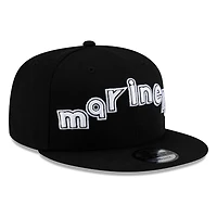 Seattle Mariners Black White Outline mariners Lowercase Wordmark New Era 9FIFTY Snapback Hat