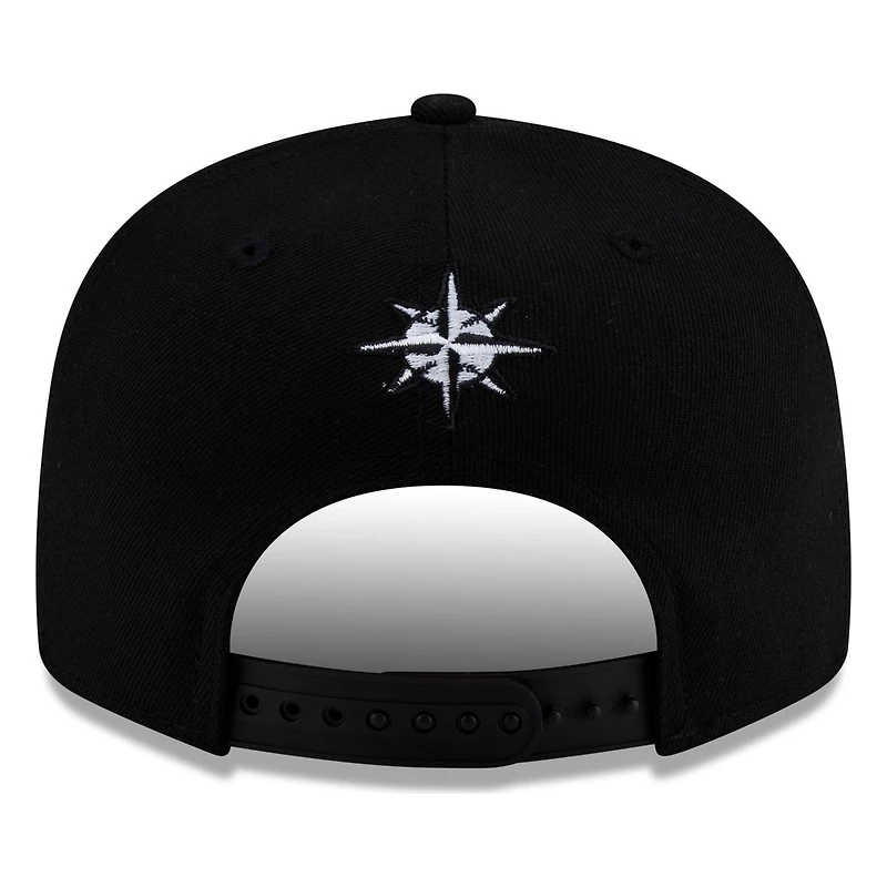 Seattle Mariners Black White Outline mariners Lowercase Wordmark New Era 9FIFTY Snapback Hat