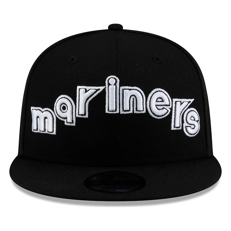 Seattle Mariners Black White Outline mariners Lowercase Wordmark New Era 9FIFTY Snapback Hat