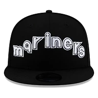 Seattle Mariners Black White Outline mariners Lowercase Wordmark New Era 9FIFTY Snapback Hat