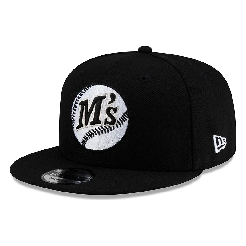 Seattle Mariners Black White M's Baseball Logo New Era 9FIFTY Snapback Hat