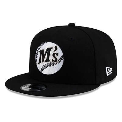 Seattle Mariners Black White M's Baseball Logo New Era 9FIFTY Snapback Hat