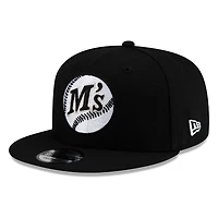 Seattle Mariners Black White M's Baseball Logo New Era 9FIFTY Snapback Hat