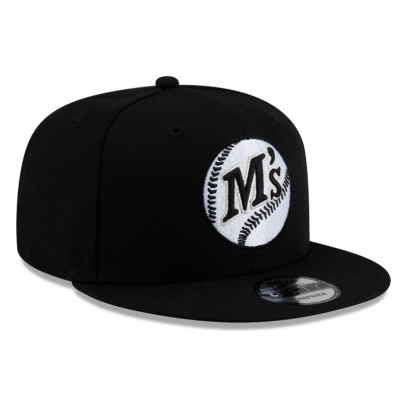 Seattle Mariners Black White M's Baseball Logo New Era 9FIFTY Snapback Hat