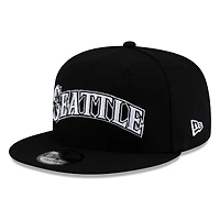 Seattle Mariners Black White Distressed SEATTLE Wordmark New Era 9FIFTY Snapback Hat