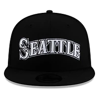 Seattle Mariners Black White Distressed SEATTLE Wordmark New Era 9FIFTY Snapback Hat