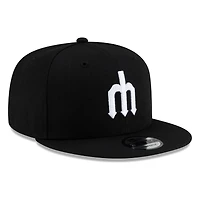 Seattle Mariners Black White Cooperstown Trident New Era 9FIFTY Snapback Hat