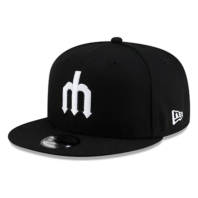 Seattle Mariners Black White Cooperstown Trident New Era 9FIFTY Snapback Hat