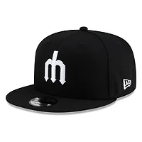 Seattle Mariners Black White Cooperstown Trident New Era 9FIFTY Snapback Hat